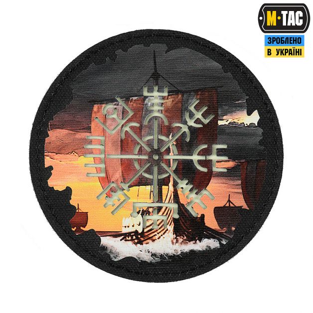 M-Tac нашивка Вегвизир/Драккар круглая (80 мм) Black/GID