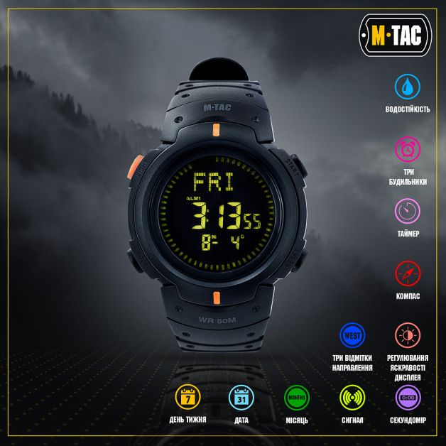 M-Tac годинник тактичний з компасом Black