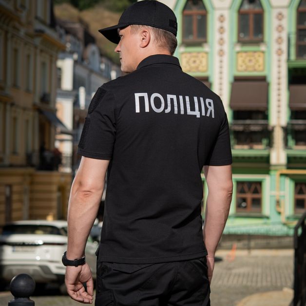 M-Tac поло Полиция со светоотражающей надписью и нашивкой 65/35 Black