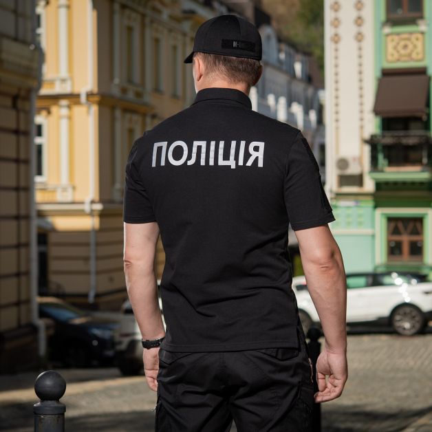 M-Tac поло Полиция со светоотражающей надписью и нашивкой 65/35 Black