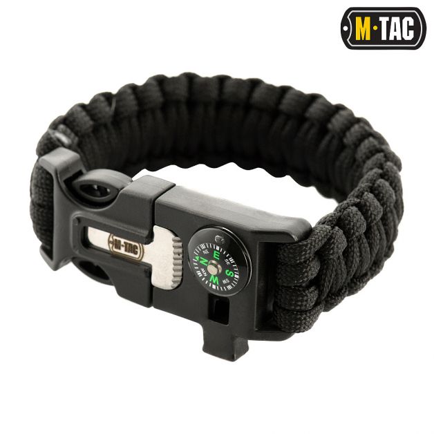 M-Tac браслет паракорд с искровысекателем и свистком Black