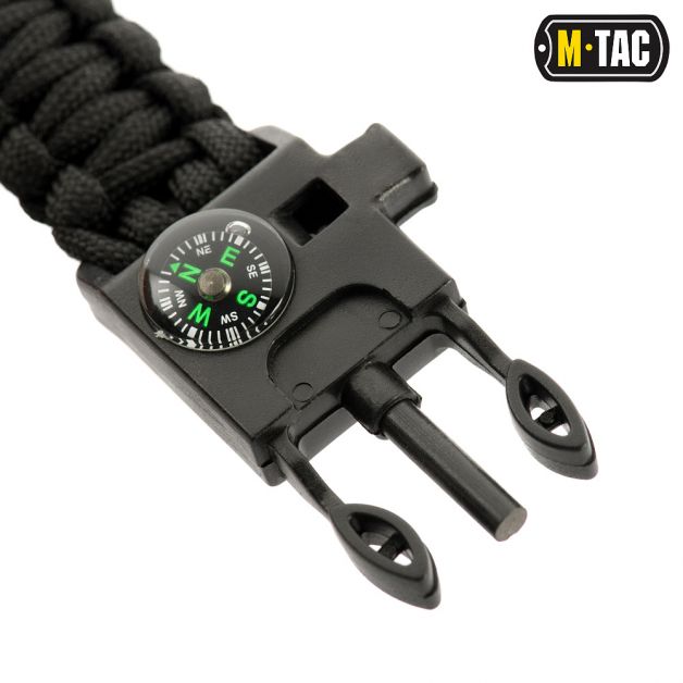 M-Tac браслет паракорд с искровысекателем и свистком Black
