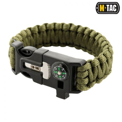 M-Tac браслет паракорд с искровысекателем и свистком Olive