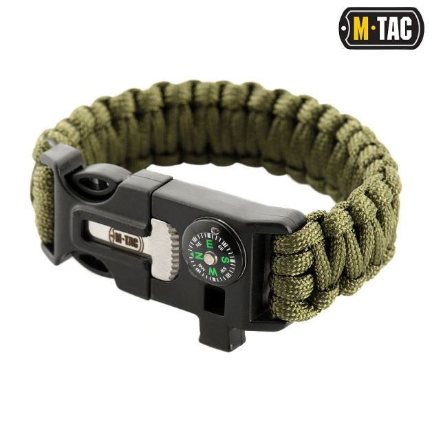 M-Tac браслет паракорд с искровысекателем и свистком Olive