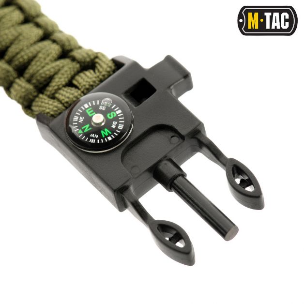 M-Tac браслет паракорд с искровысекателем и свистком Olive