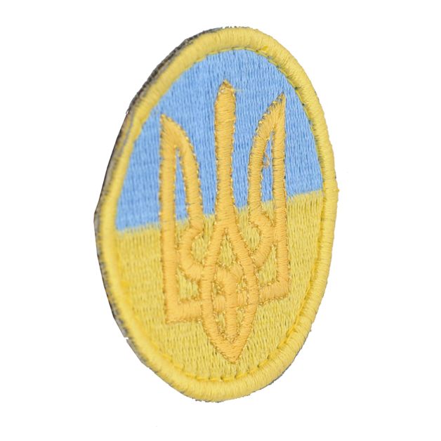 Нашивка круглая герб Украины на цветах флага 60х60мм