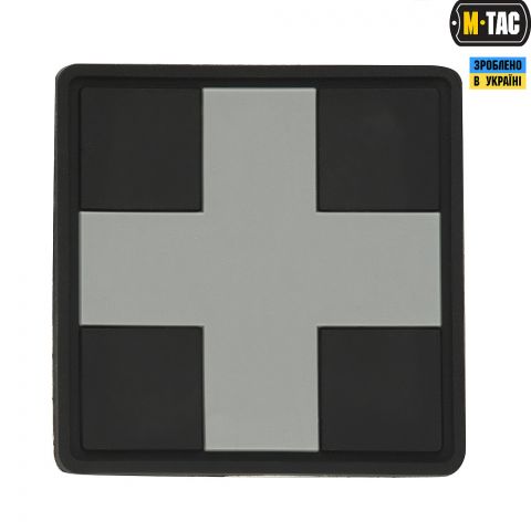 M-Tac нашивка Medic Cross Square ПВХ черный/серый