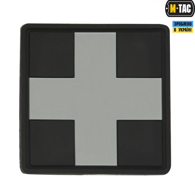 M-Tac нашивка Medic Cross Square ПВХ чорний/сірий