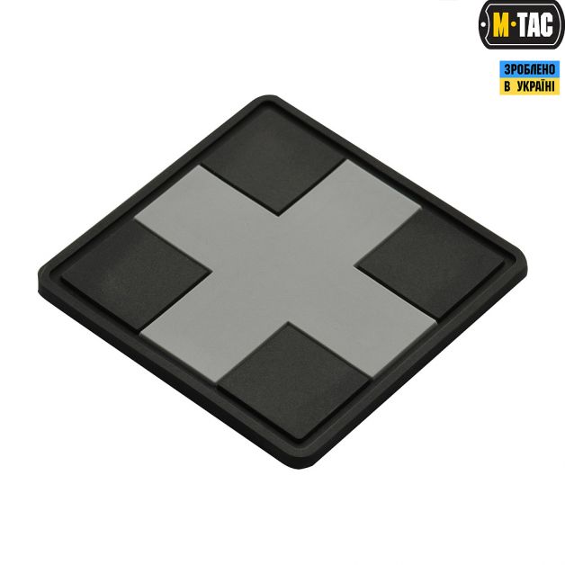 M-Tac нашивка Medic Cross Square ПВХ чорний/сірий