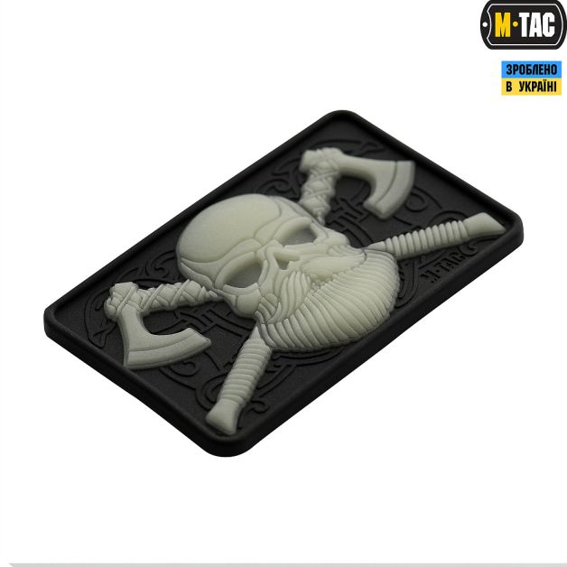 M-Tac нашивка Bearded Skull 3D ПВХ Black/светонакопитель
