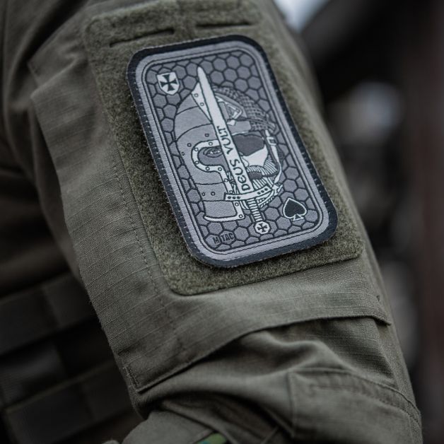 M-Tac нашивка Deus Vult Ace (жаккард) серая