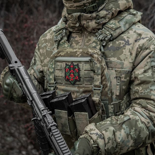 M-Tac нашивка Тризуб Червоний мак (вишивка) Black