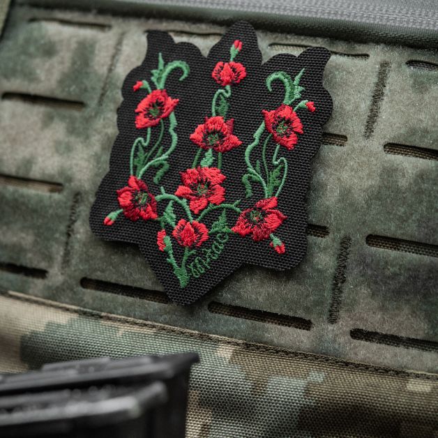 M-Tac нашивка Тризуб Червоний мак (вишивка) Black
