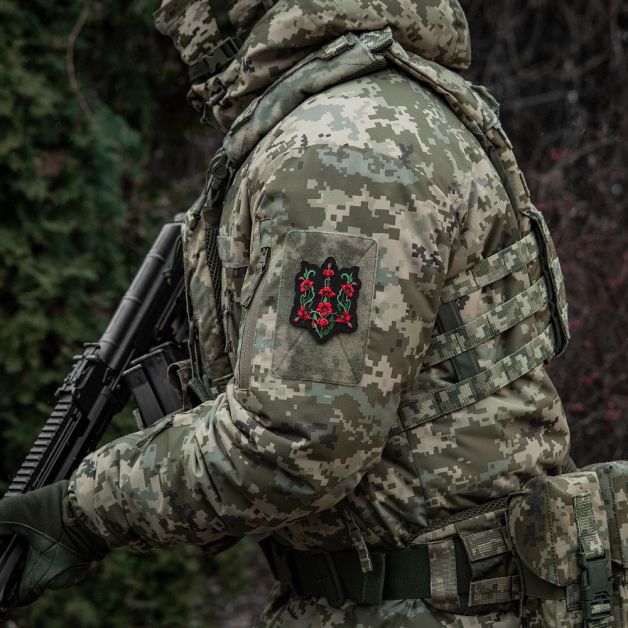 M-Tac нашивка Тризуб Червоний мак (вишивка) Black