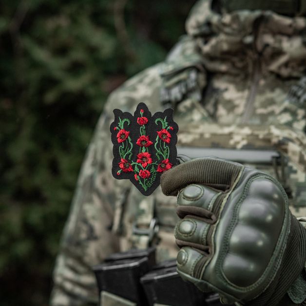 M-Tac нашивка Тризуб Червоний мак (вишивка) Black