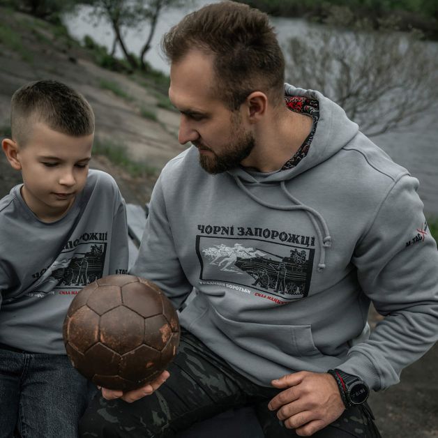 M-Tac кофта Hoodie Чорні Запорожці Cotton Hard Light Grey