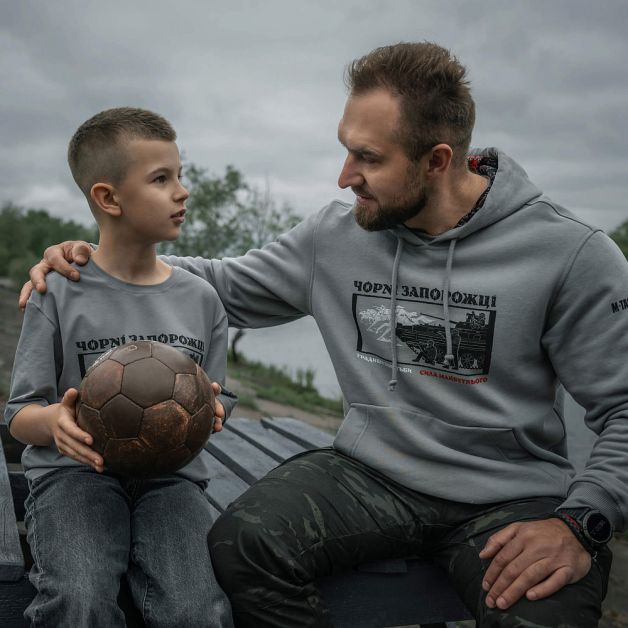 M-Tac кофта Hoodie Чорні Запорожці Cotton Hard Light Grey